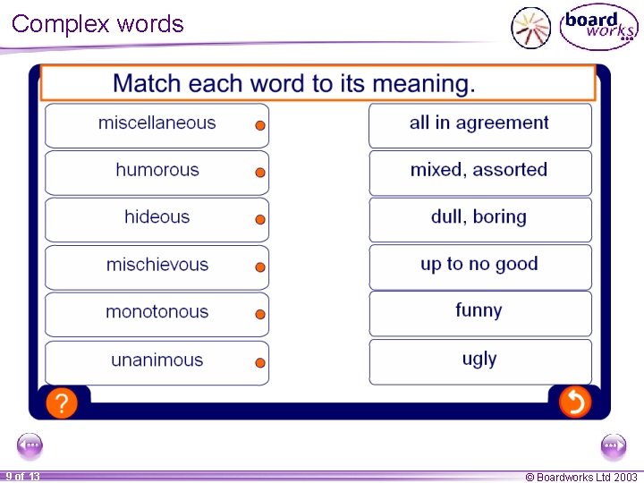 Complex words 9 of 13 © Boardworks Ltd 2003 Complex words 9 of 13 © Boardworks Ltd 2003