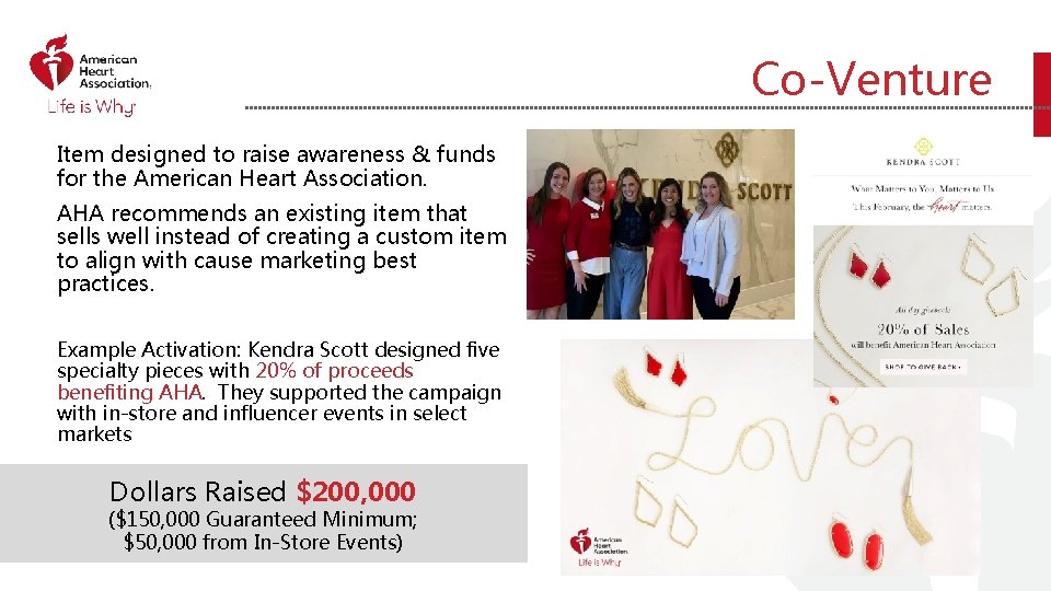 Co-Venture Item designed to raise awareness & funds for the American Heart Association. AHA
