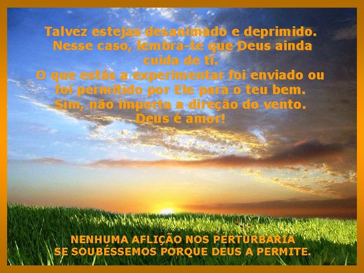 Talvez estejas desanimado e deprimido. Nesse caso, lembra-te que Deus ainda cuida de ti.