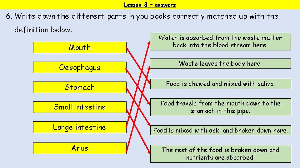 Lesson 3 – answers 6. Write down the different parts in you books correctly