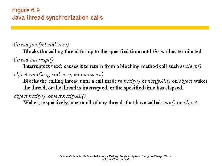 Figure 6. 9 Java thread synchronization calls thread. join(int millisecs) Blocks the calling thread Figure 6. 9 Java thread synchronization calls thread. join(int millisecs) Blocks the calling thread