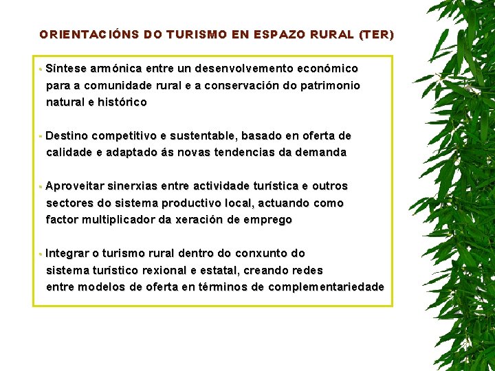 ORIENTACIÓNS DO TURISMO EN ESPAZO RURAL (TER) • Síntese armónica entre un desenvolvemento económico