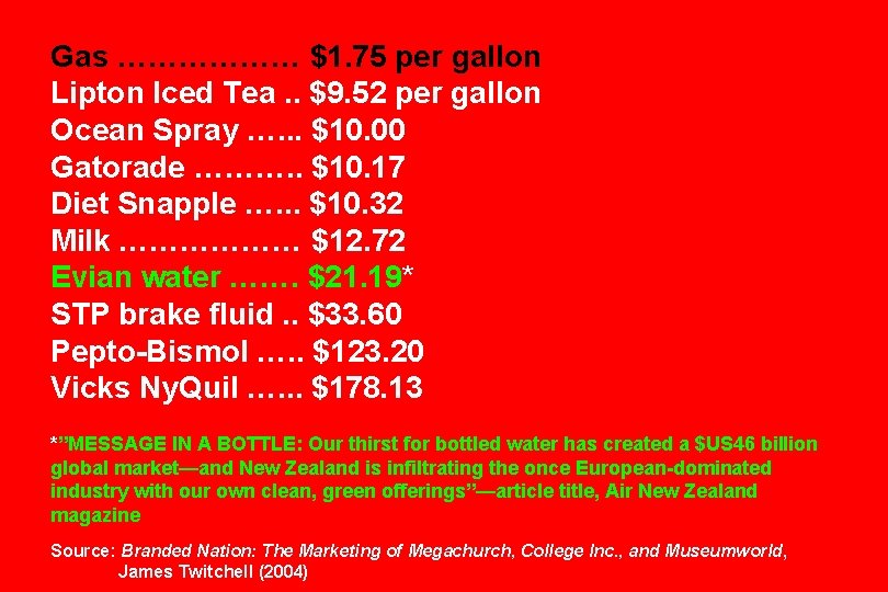 Gas ……………… $1. 75 per gallon Lipton Iced Tea. . $9. 52 per gallon