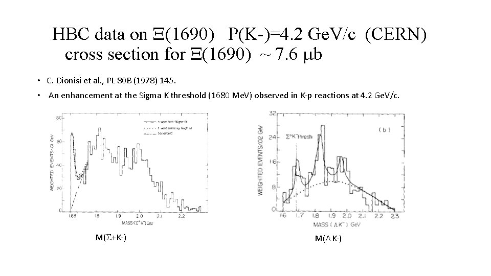 HBC data on X(1690) P(K-)=4. 2 Ge. V/c (CERN) cross section for X(1690) ~