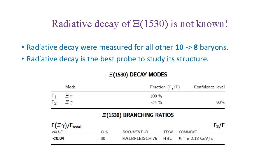 Radiative decay of X(1530) is not known! • Radiative decay were measured for all