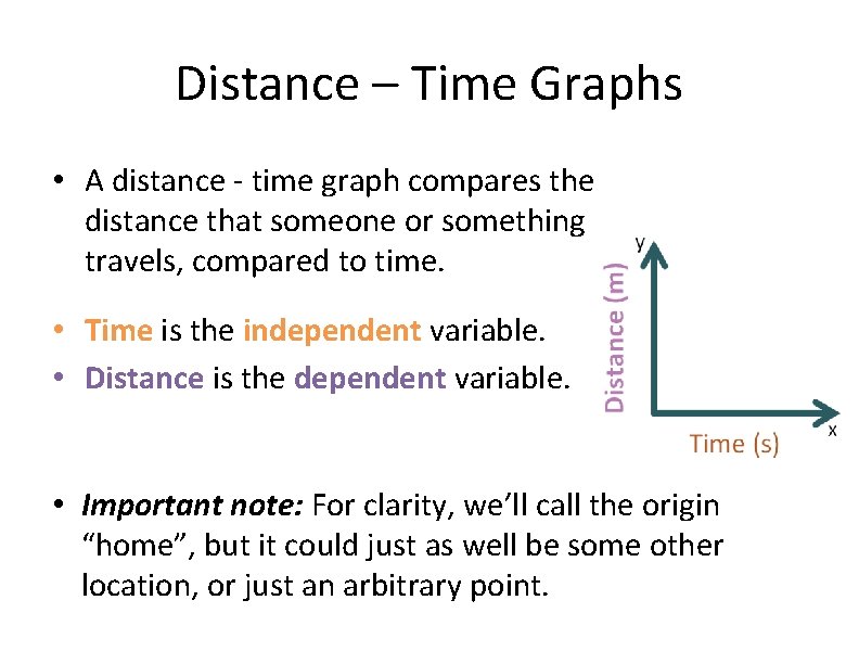 Distance – Time Graphs • A distance - time graph compares the distance that