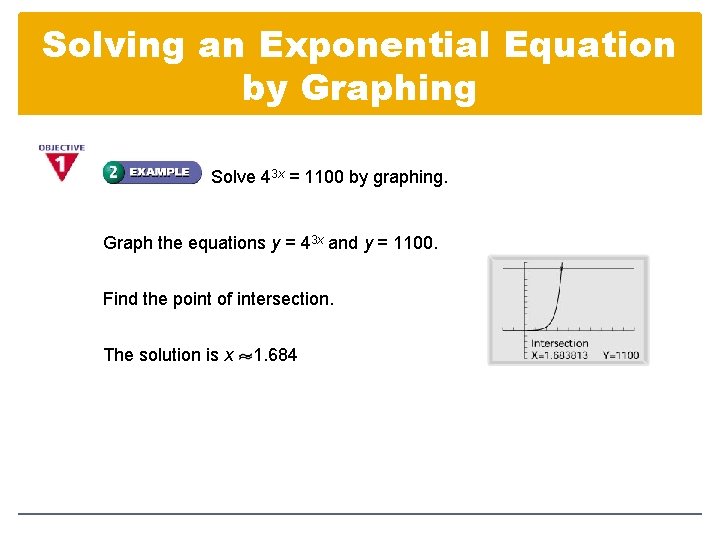 Solving an Exponential Equation by Graphing Solve 43 x = 1100 by graphing. Graph