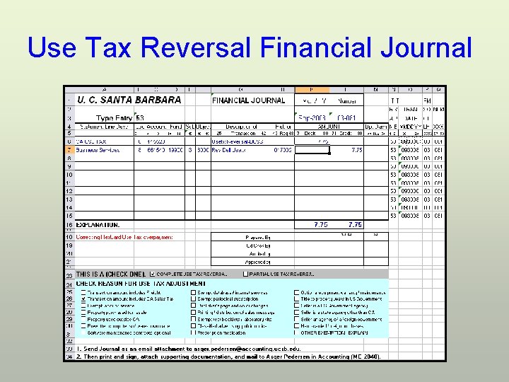 Use Tax Reversal Financial Journal 