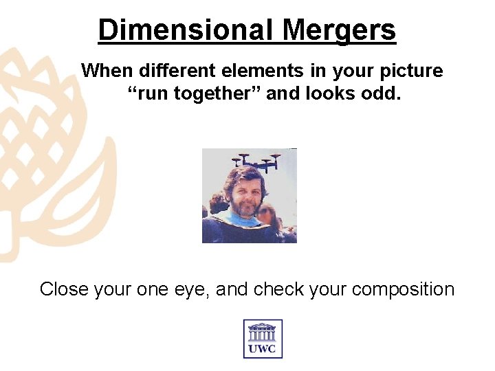 Dimensional Mergers When different elements in your picture “run together” and looks odd. Close