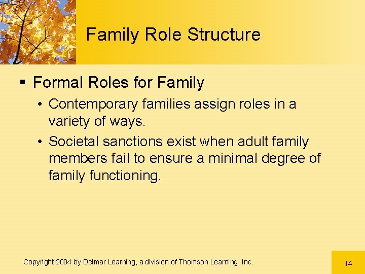 Family Role Structure § Formal Roles for Family • Contemporary families assign roles in