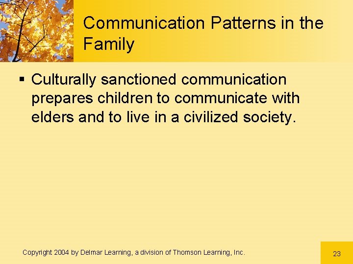 Communication Patterns in the Family § Culturally sanctioned communication prepares children to communicate with