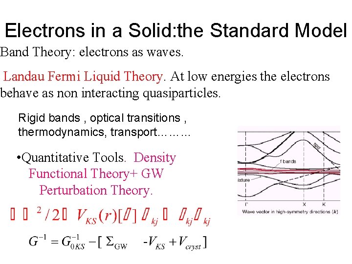 Electrons in a Solid: the Standard Model Band Theory: electrons as waves. Landau Fermi
