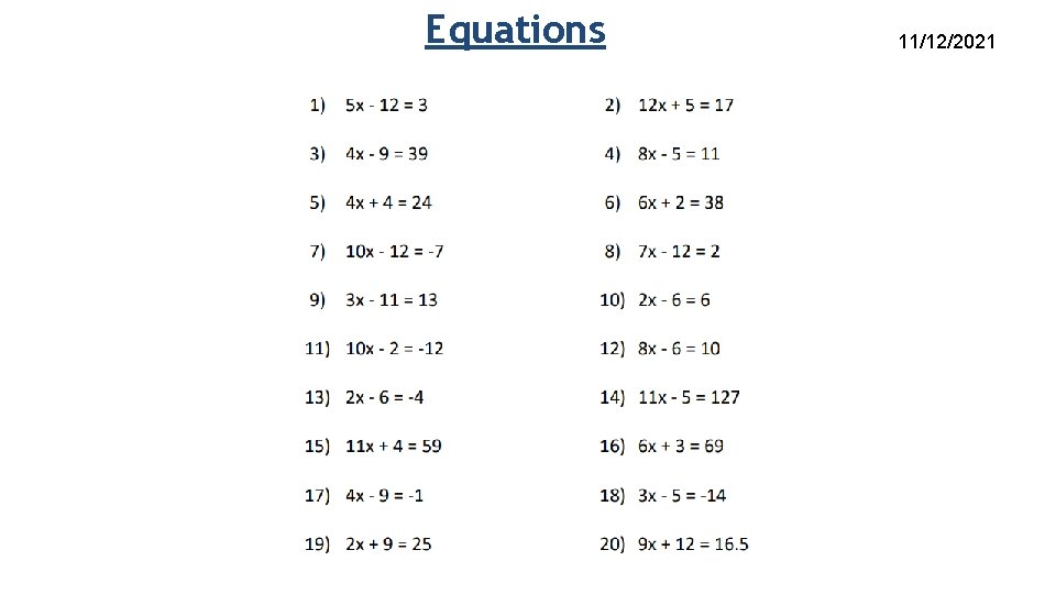 Equations 11/12/2021 