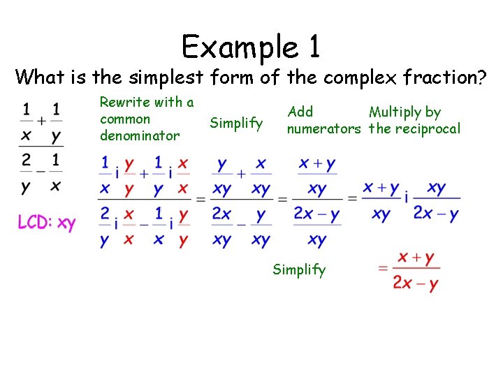 Example 1 What is the simplest form of the complex fraction? Rewrite with a