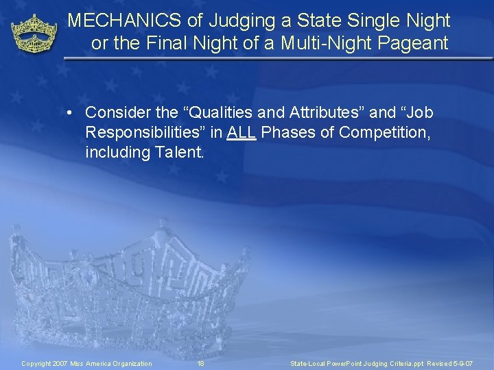 MECHANICS of Judging a State Single Night or the Final Night of a Multi-Night