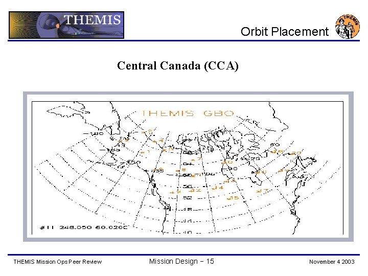 Orbit Placement Central Canada (CCA) THEMIS Mission Ops Peer Review Mission Design − 15