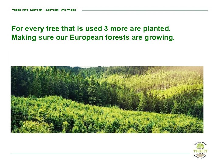 TREES INTO CARTONS • CARTONS INTO TREES For every tree that is used 3