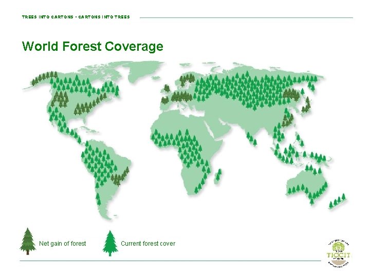 TREES INTO CARTONS • CARTONS INTO TREES World Forest Coverage Net gain of forest