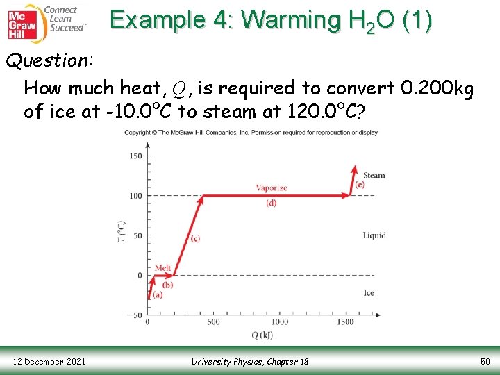 Example 4: Warming H 2 O (1) Question: How much heat, Q, is required