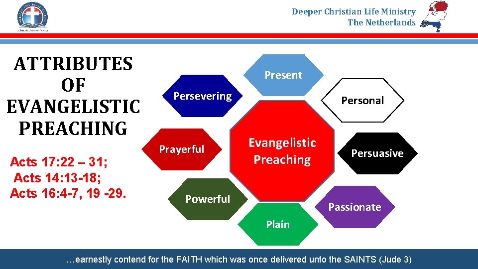 Deeper Christian Life Ministry The Netherlands ATTRIBUTES OF EVANGELISTIC PREACHING Acts 17: 22 –
