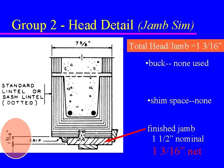 Group 2 - Head Detail (Jamb Sim) Total Head/Jamb =1 3/16” • buck-- none