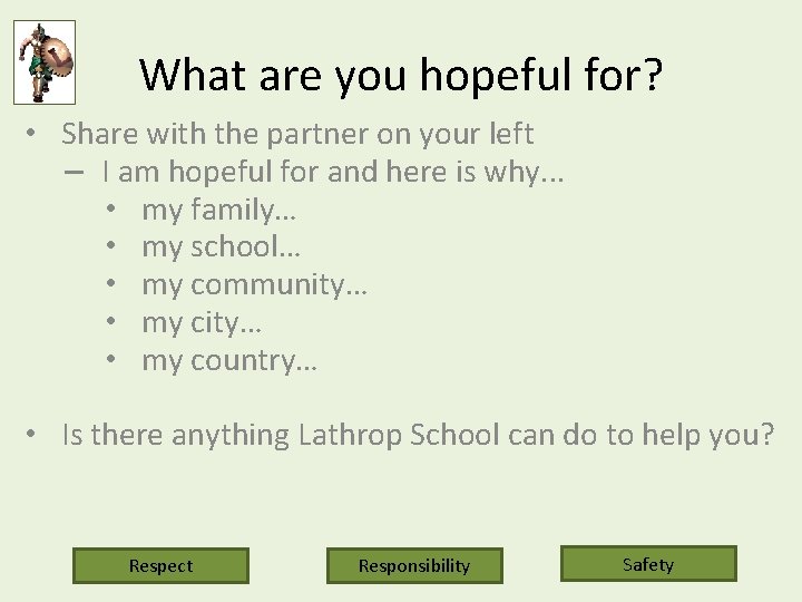 What are you hopeful for? • Share with the partner on your left –