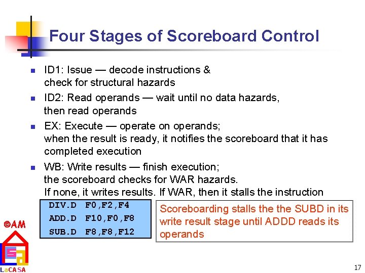 Four Stages of Scoreboard Control n n AM La. CASA ID 1: Issue —