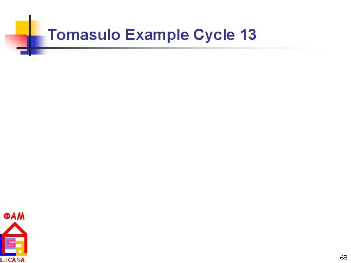 Tomasulo Example Cycle 13 AM La. CASA 68 