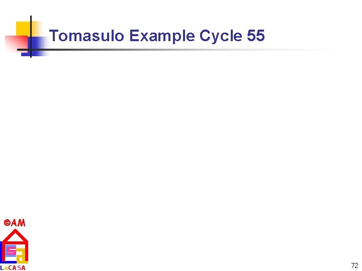 Tomasulo Example Cycle 55 AM La. CASA 72 