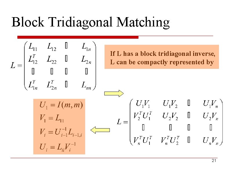 Block Tridiagonal Matching If L has a block tridiagonal inverse, L can be compactly