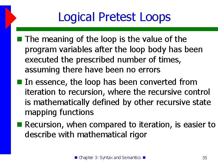 Logical Pretest Loops The meaning of the loop is the value of the program