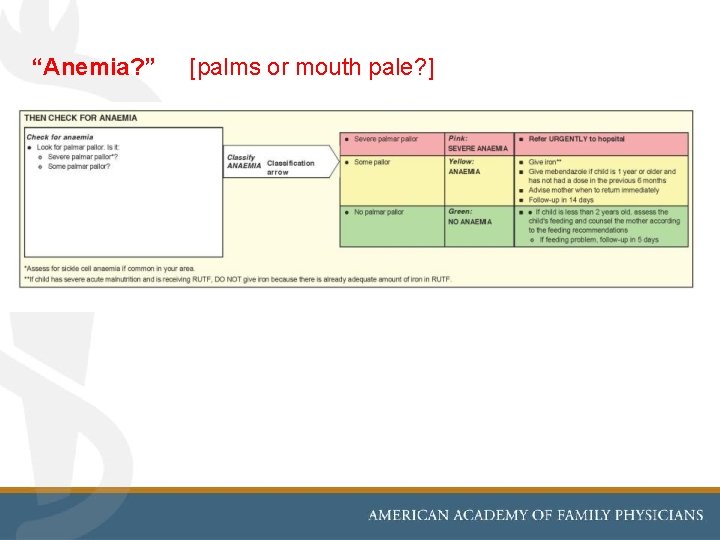 “Anemia? ” [palms or mouth pale? ] 