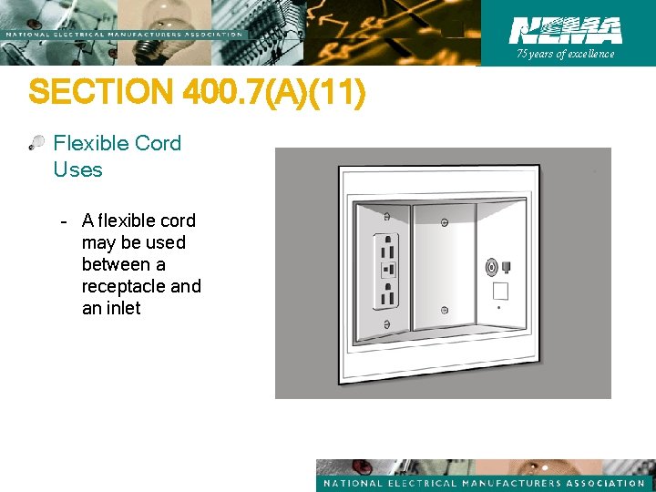 75 years of excellence SECTION 400. 7(A)(11) Flexible Cord Uses – A flexible cord