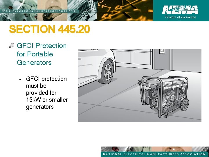 75 years of excellence SECTION 445. 20 GFCI Protection for Portable Generators – GFCI