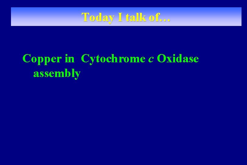 Today I talk of… Copper in Cytochrome c Oxidase assembly 