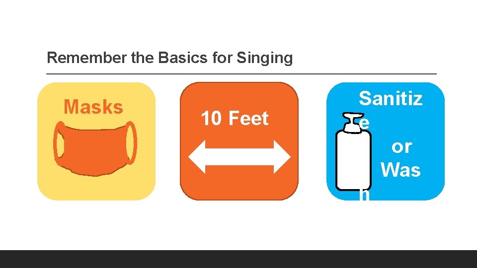 Remember the Basics for Singing Masks 10 Feet Sanitiz e or Was h Hand