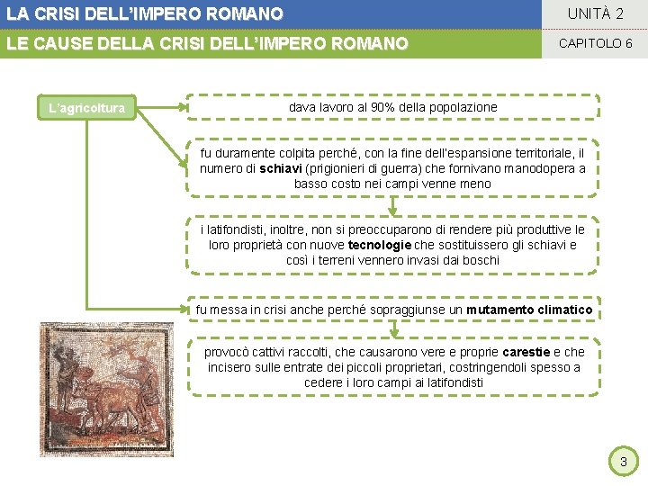 LA CRISI DELL’IMPERO ROMANO UNITÀ 2 LE CAUSE DELLA CRISI DELL’IMPERO ROMANO L’agricoltura CAPITOLO