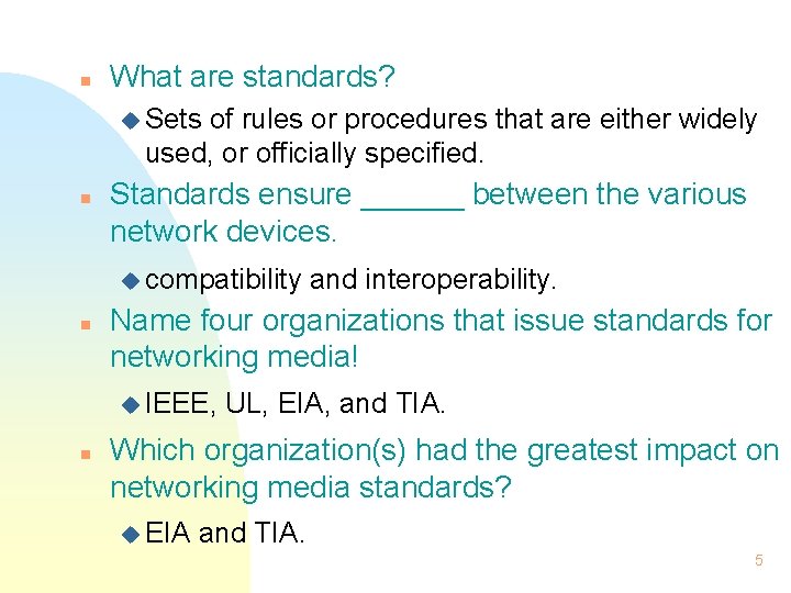 n What are standards? u Sets of rules or procedures that are either widely n What are standards? u Sets of rules or procedures that are either widely