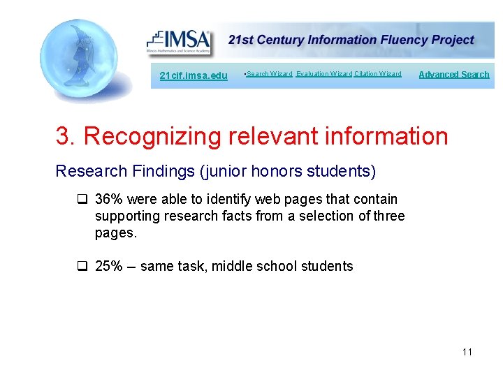 21 cif. imsa. edu • Search Wizard Evaluation Wizard Citation Wizard Advanced Search 3.
