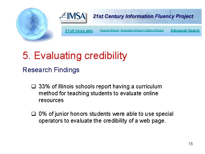 21 cif. imsa. edu • Search Wizard Evaluation Wizard Citation Wizard Advanced Search 5.