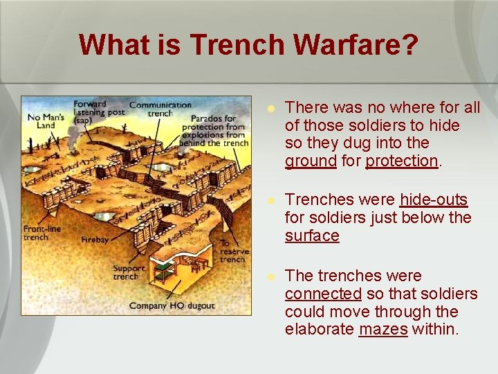 What is Trench Warfare? l There was no where for all of those soldiers