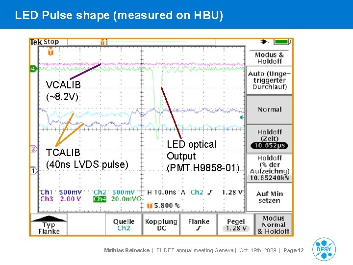 LED Pulse shape (measured on HBU) VCALIB (~8. 2 V) TCALIB (40 ns LVDS