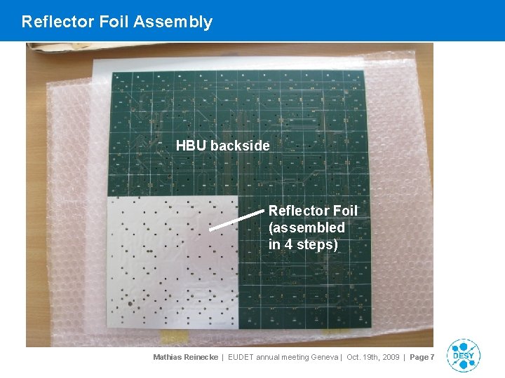 Reflector Foil Assembly HBU backside Reflector Foil (assembled in 4 steps) Mathias Reinecke |