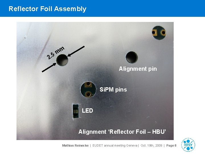 Reflector Foil Assembly m m 5 2. Alignment pin Si. PM pins LED Alignment