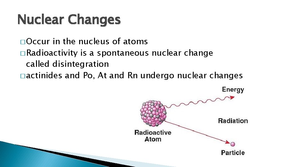 Nuclear Changes � Occur in the nucleus of atoms � Radioactivity is a spontaneous Nuclear Changes � Occur in the nucleus of atoms � Radioactivity is a spontaneous