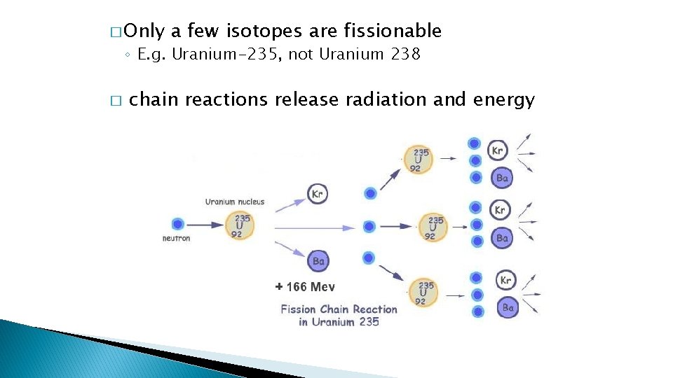 � Only a few isotopes are fissionable ◦ E. g. Uranium-235, not Uranium 238 � Only a few isotopes are fissionable ◦ E. g. Uranium-235, not Uranium 238