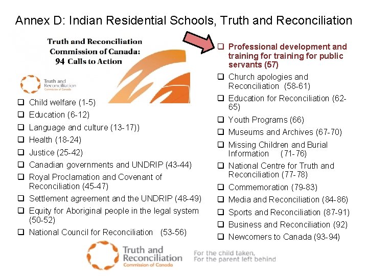 Annex D: Indian Residential Schools, Truth and Reconciliation 94 q q q q Child