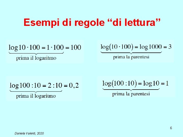 Esempi di regole “di lettura” 6 Daniela Valenti, 2020 