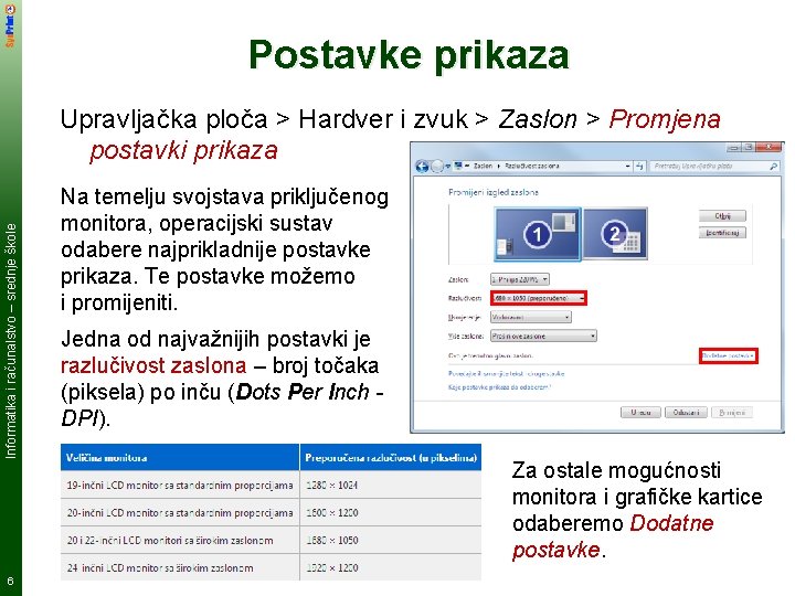 Postavke prikaza Informatika i računalstvo – srednje škole Upravljačka ploča > Hardver i zvuk