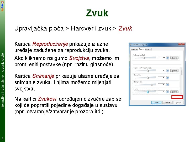 Zvuk Informatika i računalstvo – srednje škole Upravljačka ploča > Hardver i zvuk >